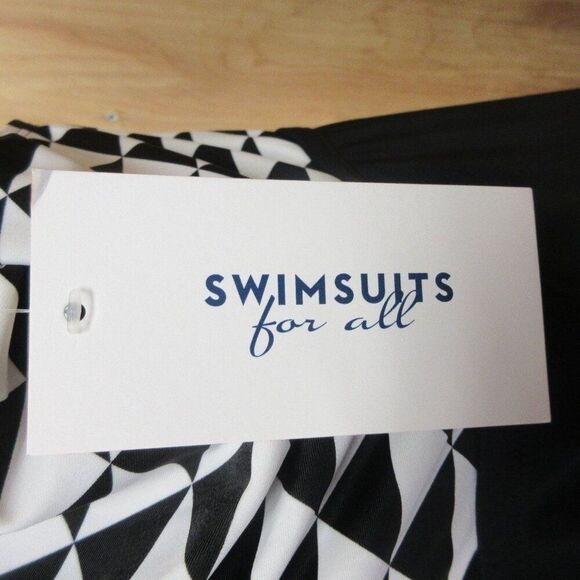 SWIMSUITS FOR ALL Macrame High Neck Swimdress Size 22 Black White Geometric NWT - Picture 12 of 14